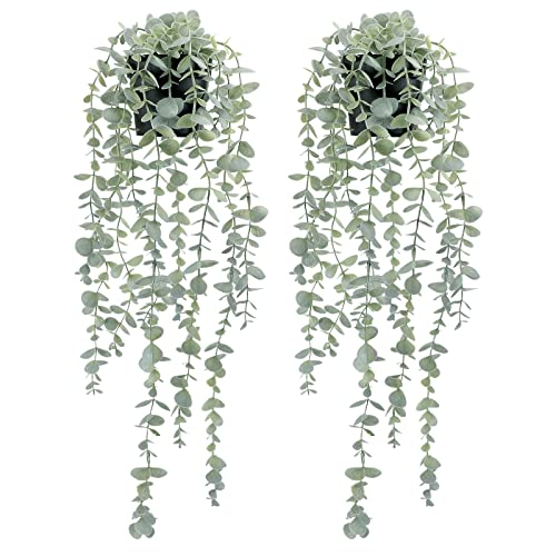COCOBOO 2pcs Artificial Hanging Eucalyptus Plants for Shelf, Fake Potted Plant Fake Drooping Plant for Wall Room Home Patio Indoor Outdoor Décor - Image 1