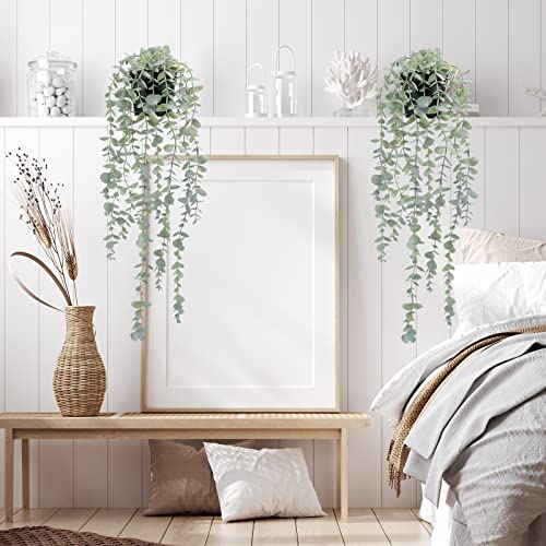 COCOBOO 2pcs Artificial Hanging Eucalyptus Plants for Shelf, Fake Potted Plant Fake Drooping Plant for Wall Room Home Patio Indoor Outdoor Décor - Image 5