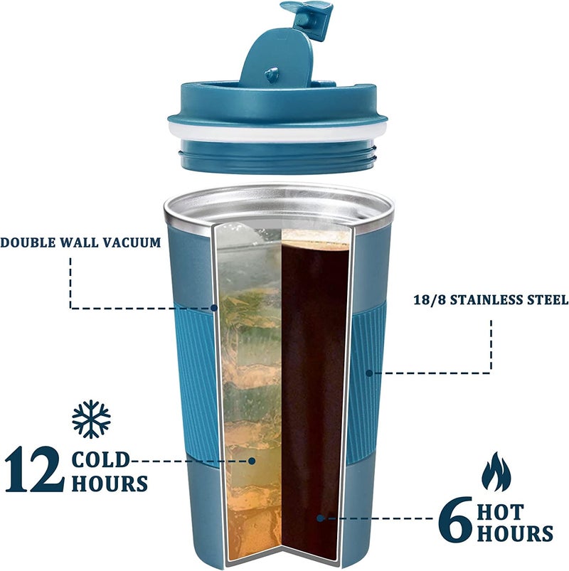 ZOKIXTO New Stainless Steel Vacuum Insulated Travel Tea and Coffee Mug Insulated Cup for Hot Cold Drinks Travel Thermos Flask with Lid Blue 510 Ml - Image 3