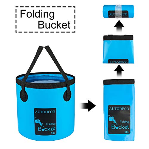 AUTODECO Collapsible Bucket 5 Gallon Container Folding Water Bucket Portable Wash Basin for Camping Fishing Travelling Outdoor Gardening Blue 1Pcs 20L - Image 2