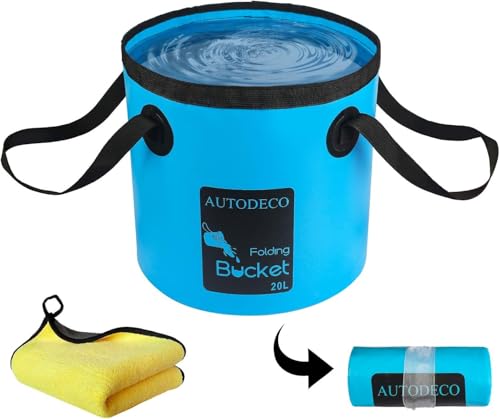 AUTODECO Collapsible Bucket 5 Gallon Container Folding Water Bucket Portable Wash Basin for Camping Fishing Travelling Outdoor Gardening Blue 1Pcs 20L - Image 1