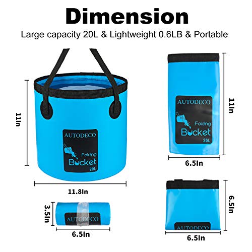 AUTODECO Collapsible Bucket 5 Gallon Container Folding Water Bucket Portable Wash Basin for Camping Fishing Travelling Outdoor Gardening Blue 1Pcs 20L - Image 3