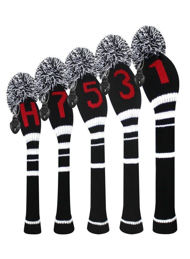 Scott Edward Knit Golf Club Cover for Woods and Driver Set of 5 Head Covers Protect Driver Wood(460cc) 1 Fairway Wood2 and Hybrid/UT2 with Rotating Club Number Tags (Black Red Numbers) - Image 1