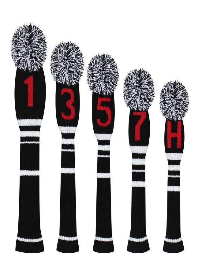 Scott Edward Knit Golf Club Cover for Woods and Driver Set of 5 Head Covers Protect Driver Wood(460cc) 1 Fairway Wood2 and Hybrid/UT2 with Rotating Club Number Tags (Black Red Numbers) - Image 2