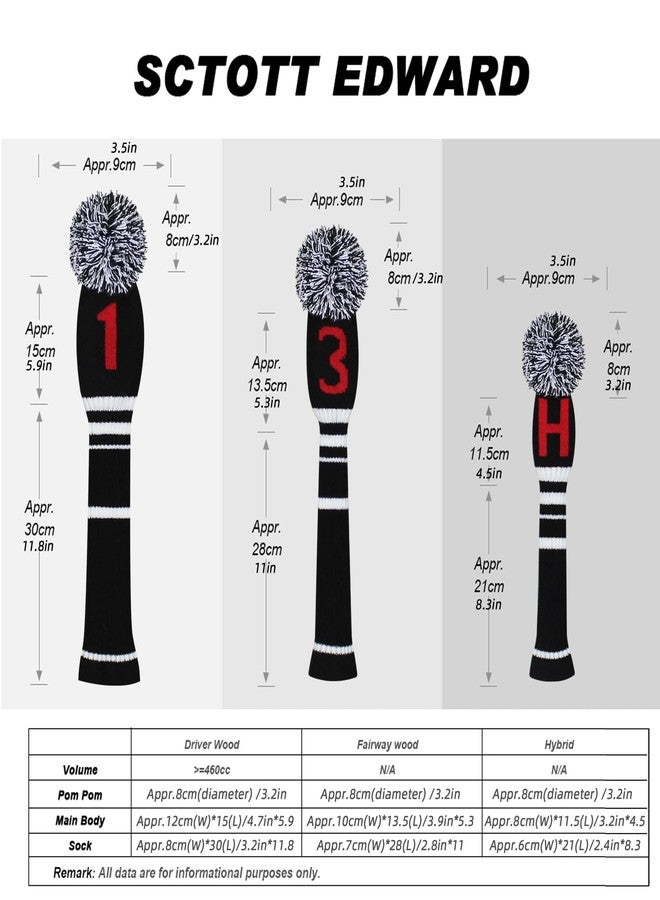 Scott Edward Knit Golf Club Cover for Woods and Driver Set of 5 Head Covers Protect Driver Wood(460cc) 1 Fairway Wood2 and Hybrid/UT2 with Rotating Club Number Tags (Black Red Numbers) - Image 3