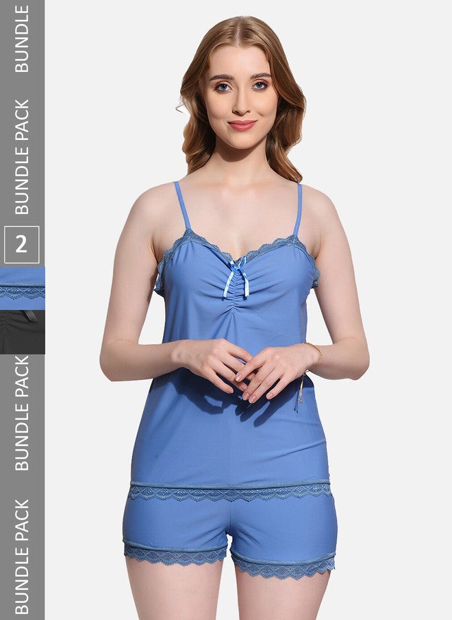 FIMS Pack Of 2 Night Suits - Cami Top and Shorts Set - Image 1