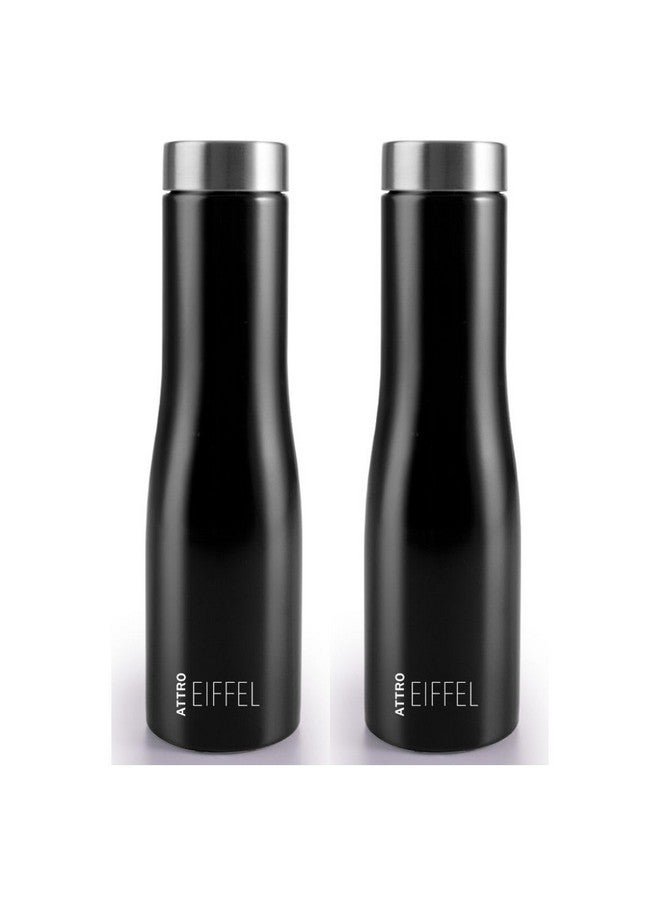 ATTRO Eiffel 1000ml Stainless Steel Single Wall Water Bottle Sleek & Stylish BPA-Free Leak-Proof Ideal for School, Office & Outdoor - Set of 2 Black - Image 1