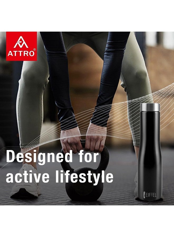 ATTRO Eiffel 1000ml Stainless Steel Single Wall Water Bottle Sleek & Stylish BPA-Free Leak-Proof Ideal for School, Office & Outdoor - Set of 2 Black - Image 3