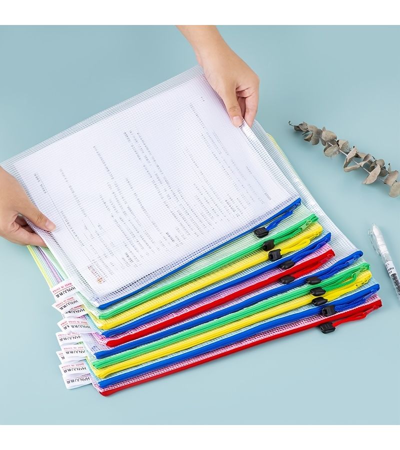 5 Pieces Assorted A4 Colorful Zippered Document Bags Wear Resistant Plastic Folders Office Study Classification Storage Bags Multiple Colors For Organizing Materials Student Exam Papers Certificate Protectors - Image 3