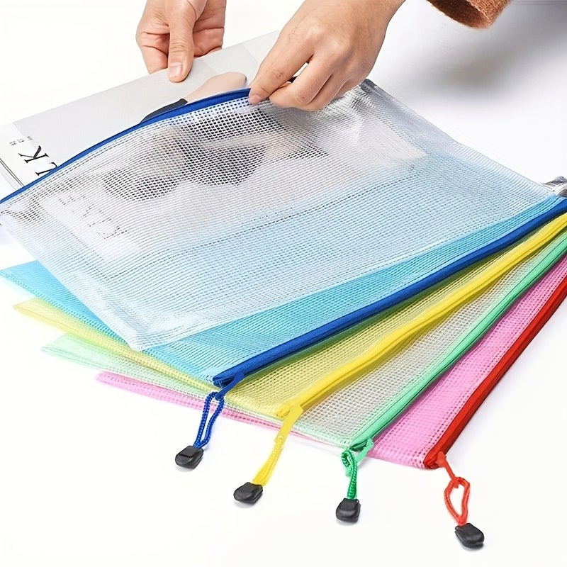 5 Pieces Assorted A4 Colorful Zippered Document Bags Wear Resistant Plastic Folders Office Study Classification Storage Bags Multiple Colors For Organizing Materials Student Exam Papers Certificate Protectors - Image 1