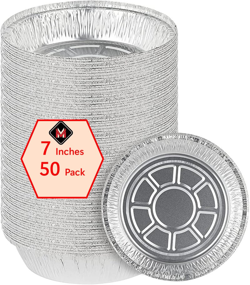 Mr. Miracle Mr Miracle Pack of 50 Disposable Aluminum Foil Pans â€“7 Inch Circular Aluminum Pans, Ideal for Baking, Storing, Heating, Serving, BBQ - Round Foil Pans - Image 1