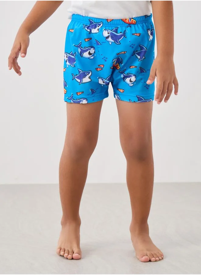 Styli Styli Graphic Print Swim Shorts with Hat
