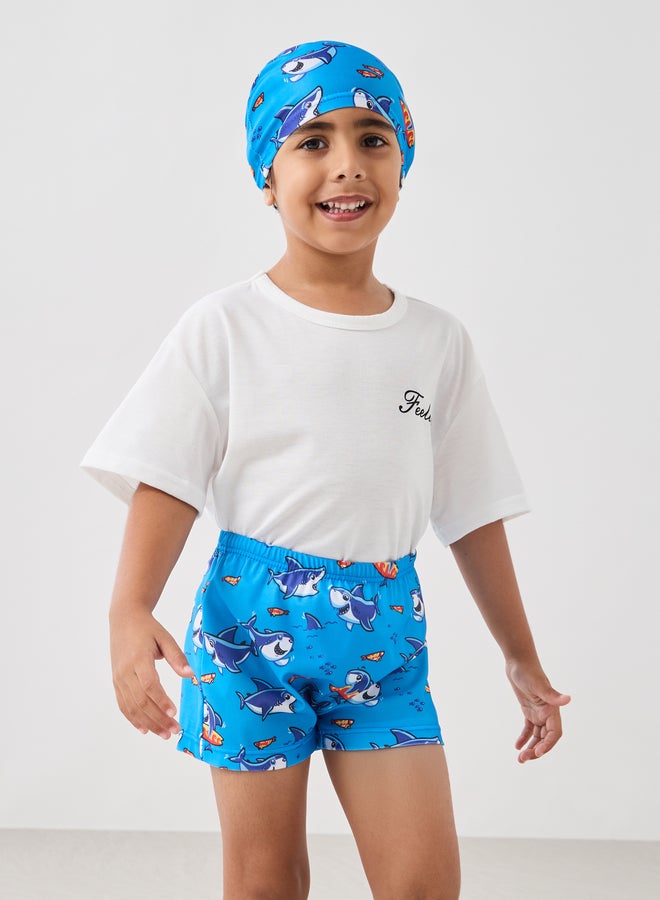 Styli Styli Graphic Print Swim Shorts with Hat  - Image 3