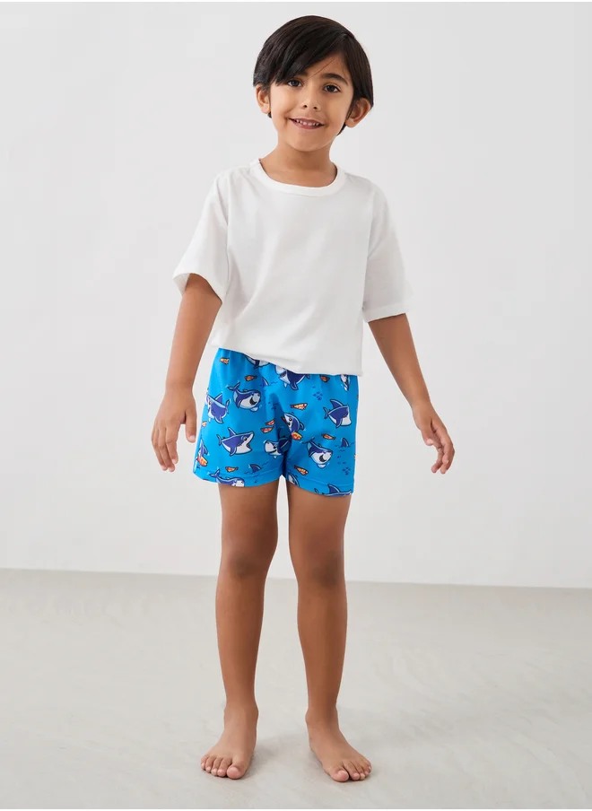 Styli Styli Graphic Print Swim Shorts with Hat