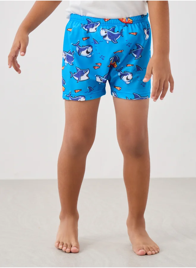 Styli Styli Graphic Print Swim Shorts with Hat