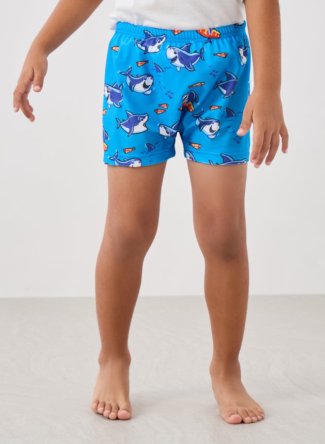 Styli Styli Graphic Print Swim Shorts with Hat  - Image 1