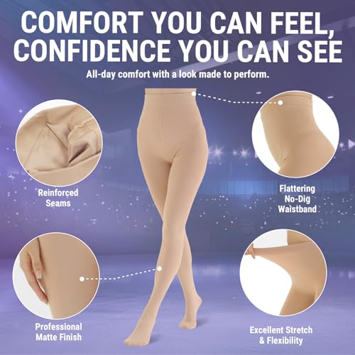 Kami-So Footed Ice Skating Tights | Figure Skating Tights For Women | Plush Fabric Soft Stretch Fit | Practice Competition Wear | Women Apparel | Long Wear | Soft | Light Tan | Adult Large/X-Large - Image 3