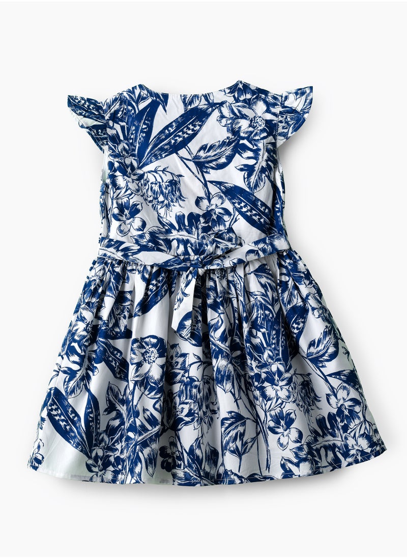 Jelliene Girls Blue Floral Cotton Button Dress  - Image 2