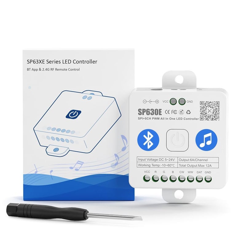 BTFLIGHTING SP630E Bluetooth LED Controller Support PWM Monochrome CCT RGB RGBW RGBCCT Or SPI TTL IC Chip LED Strip WS2811 WS2812B WS2813 WS2814 WS2815 SK6812 LB1934 etc DC5V DC12V DC24V