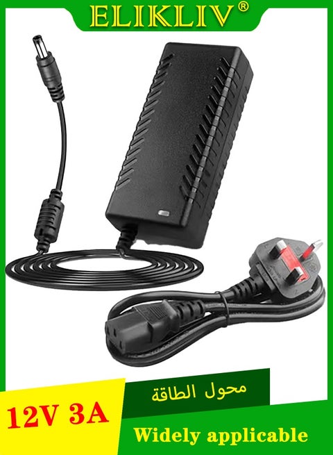 محول الطاقة ELIKLIV 12V 3A AC 100-240V إلى DC 12 V 3000mA محول 36W 3 أمبير 12V / 3A LED سائق 5.5x2.5mm تلميح لشريط إضاءة LED كاميرا CCTV شاشة LCD