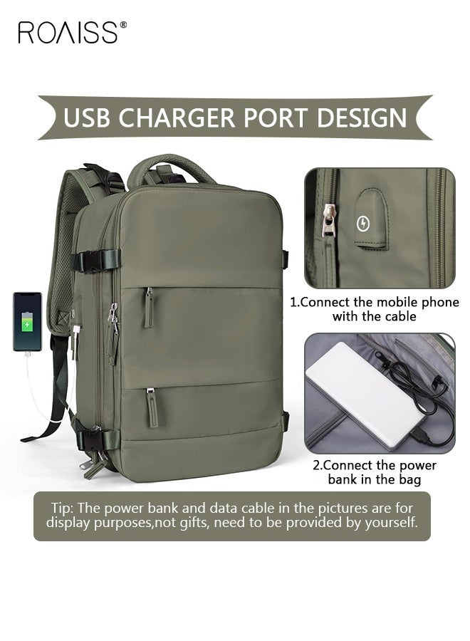 رويس حقيبة ظهر للسفر للرجال والنساء، حقيبة يد محمولة مزودة بمنفذ شحن USB وجيب للأحذية، حقيبة ظهر للكمبيوتر المحمول حتى 15.6 بوصة، معتمدة للسفر الجوي، حقيبة مدرسية جامعية، حقيبة للأمهات، حقيبة ظهر يومية للاستخدام اليومي، مناسبة لعطلات نهاية الأسبوع، العمل، والمشي لمسافات طويلة، لون أخضر غابي - Image 2