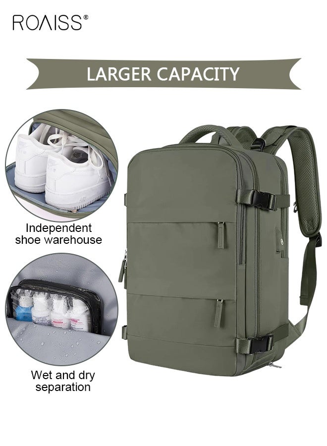 رويس حقيبة ظهر للسفر للرجال والنساء، حقيبة يد محمولة مزودة بمنفذ شحن USB وجيب للأحذية، حقيبة ظهر للكمبيوتر المحمول حتى 15.6 بوصة، معتمدة للسفر الجوي، حقيبة مدرسية جامعية، حقيبة للأمهات، حقيبة ظهر يومية للاستخدام اليومي، مناسبة لعطلات نهاية الأسبوع، العمل، والمشي لمسافات طويلة، لون أخضر غابي - Image 4