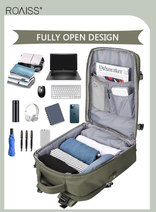 رويس حقيبة ظهر للسفر للرجال والنساء، حقيبة يد محمولة مزودة بمنفذ شحن USB وجيب للأحذية، حقيبة ظهر للكمبيوتر المحمول حتى 15.6 بوصة، معتمدة للسفر الجوي، حقيبة مدرسية جامعية، حقيبة للأمهات، حقيبة ظهر يومية للاستخدام اليومي، مناسبة لعطلات نهاية الأسبوع، العمل، والمشي لمسافات طويلة، لون أخضر غابي - Image 3