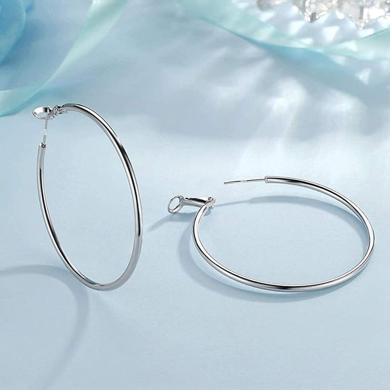 CERSLIMO 4 Pairs Silver Hoop Earrings for Women- 925 Hypoallergenic Sterling Silver Hoop Earrings Set,Large Minimalist Silver Hoops Gifts(30MM 40MM 50MM 60MM) - Image 4