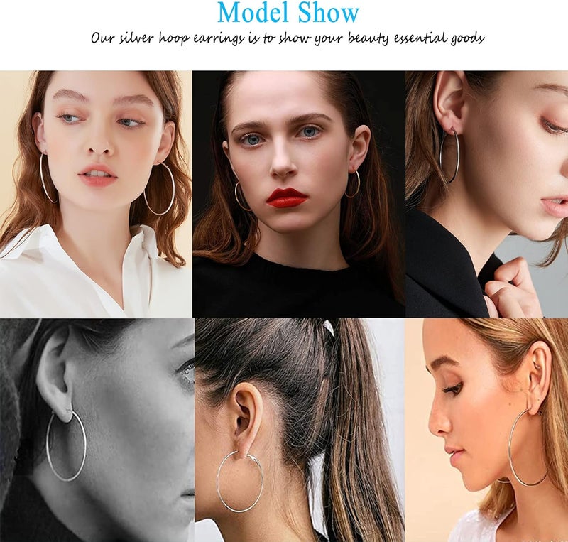 CERSLIMO 4 Pairs Silver Hoop Earrings for Women- 925 Hypoallergenic Sterling Silver Hoop Earrings Set,Large Minimalist Silver Hoops Gifts(30MM 40MM 50MM 60MM) - Image 5