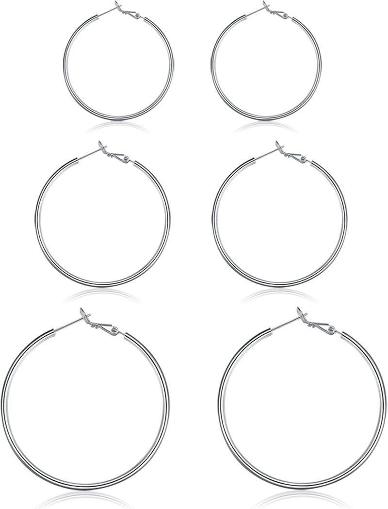 CERSLIMO 4 Pairs Silver Hoop Earrings for Women- 925 Hypoallergenic Sterling Silver Hoop Earrings Set,Large Minimalist Silver Hoops Gifts(30MM 40MM 50MM 60MM) - Image 1