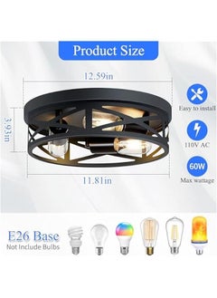 Arabest 3-Light Black Flush Mount Ceiling Fixture for Hallway and Kitchen - Farmhouse Style (13.1-inch)  - Image 2
