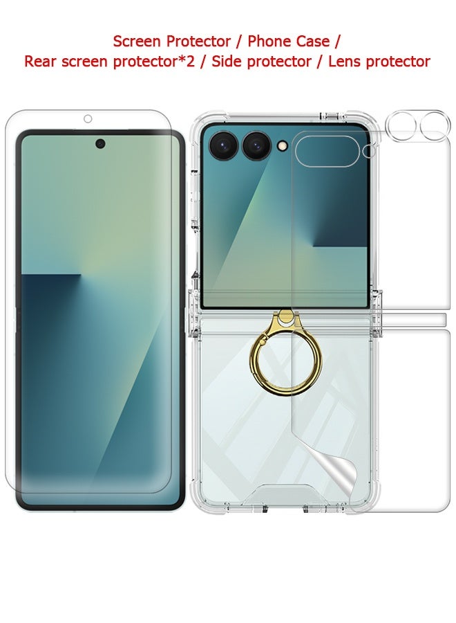 Wffo 8-in-1 - For Samsung Galaxy Z Flip 7 Case [with 360° Rotatable Ring Holder] - Transparent All-in-One Phone Case - Screen Protector / Camera Lens Protector / Screen Protector on the Back - TPU Drop Protection - Full Body Protection Shock Case - Transparent - Image 1