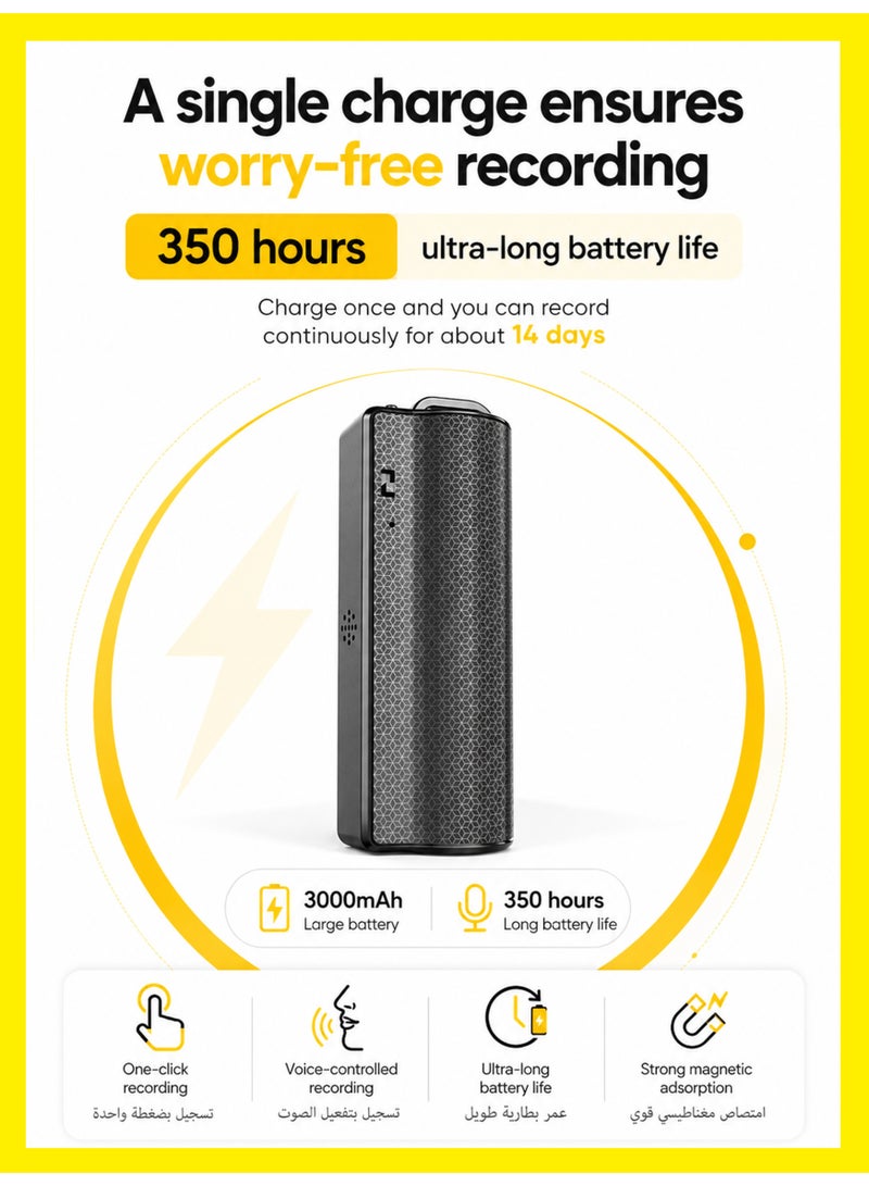 BASEMENT-1 64G Magnetic Voice Recorder with AI-Intelligent Triple Noise Reduction,25 Days Continuous Recording Device,Voice Activated Audio Recorder,Digital Voice Recorder for Meetings/Interviews/Classroom - Image 2
