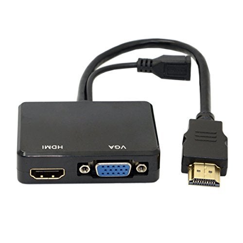 JSER HDMI to VGA & HDMI Female Splitter with Audio Video Cable Converter Adapter for HDTV PC Monitor - Image 2