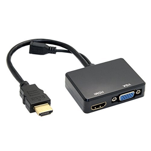 JSER HDMI to VGA & HDMI Female Splitter with Audio Video Cable Converter Adapter for HDTV PC Monitor - Image 1