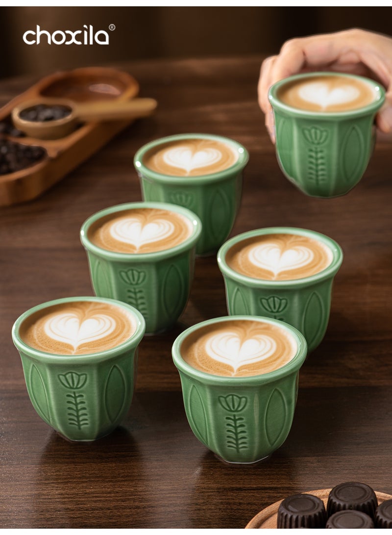 choxila 6pcs/set Saudi Coffee Cup, Tulip Flower Pattern, Espresso Mug, A Cup of Coffee, Tea Cup, 100ml, Gift for Lover/Family Member/Friend, For Use in Bedroom, Office, Home Gatherings, Camping, Cafe, Hotel - Image 1