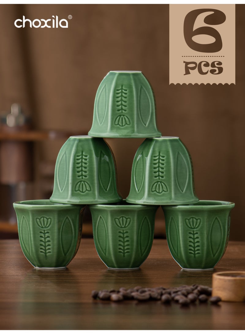 choxila 6pcs/set Saudi Coffee Cup, Tulip Flower Pattern, Espresso Mug, A Cup of Coffee, Tea Cup, 100ml, Gift for Lover/Family Member/Friend, For Use in Bedroom, Office, Home Gatherings, Camping, Cafe, Hotel - Image 2