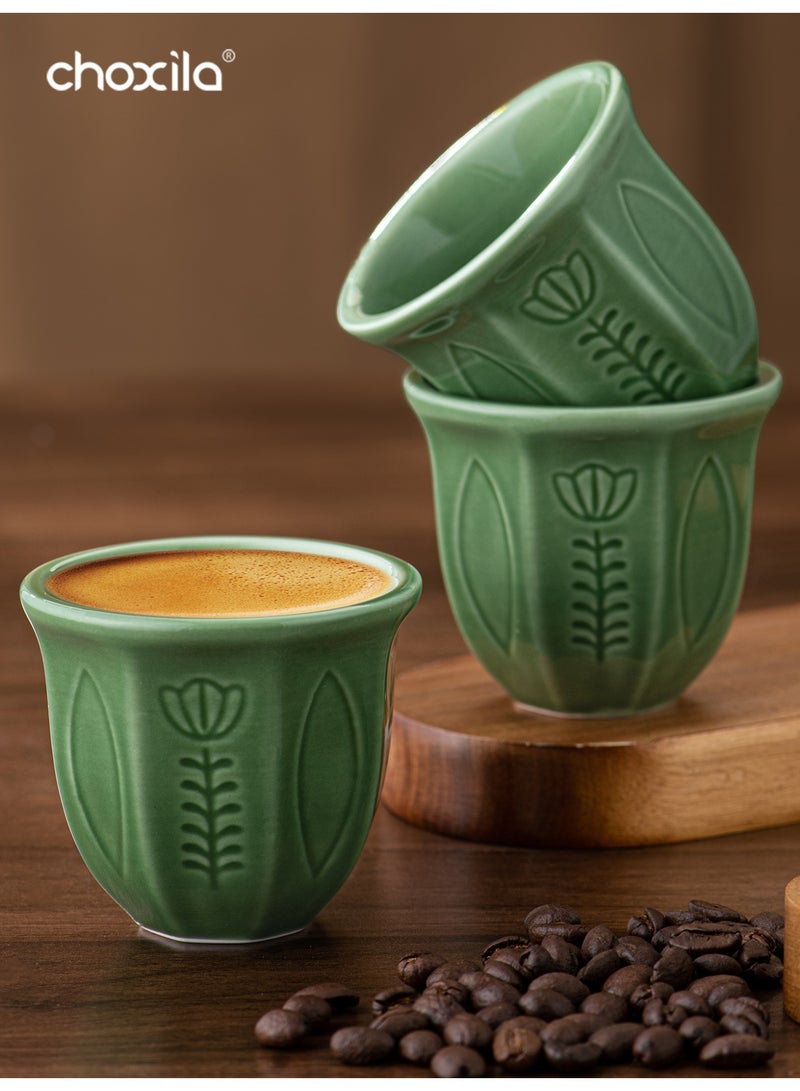 choxila 6pcs/set Saudi Coffee Cup, Tulip Flower Pattern, Espresso Mug, A Cup of Coffee, Tea Cup, 100ml, Gift for Lover/Family Member/Friend, For Use in Bedroom, Office, Home Gatherings, Camping, Cafe, Hotel - Image 3