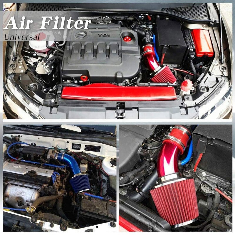AUTO MT BLACK K N CAR AIR FILTER + Cold Air Intake Pipe 3Inch Universal Performance Car Cold Air Intake Turbo Filter Aluminum Air Filter Induction Flow Hose Pipe Kit Universal K N kit-(1 Set) - Image 2