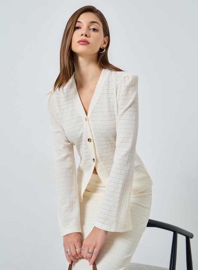 Styli Off White Textured Knit Top with Long Sleeves - Image 1