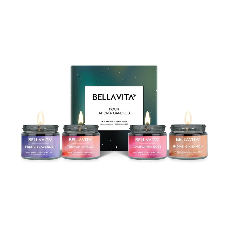 Bella Vita Organic Fall Decor Candles Set | Turkish Vanilla, French Lavender, Indian Cinnamon & California Rose | Wax Melts | Long Lasting, Home Decor, Wax Warmer | Candle Set (Set of 4) - Image 1