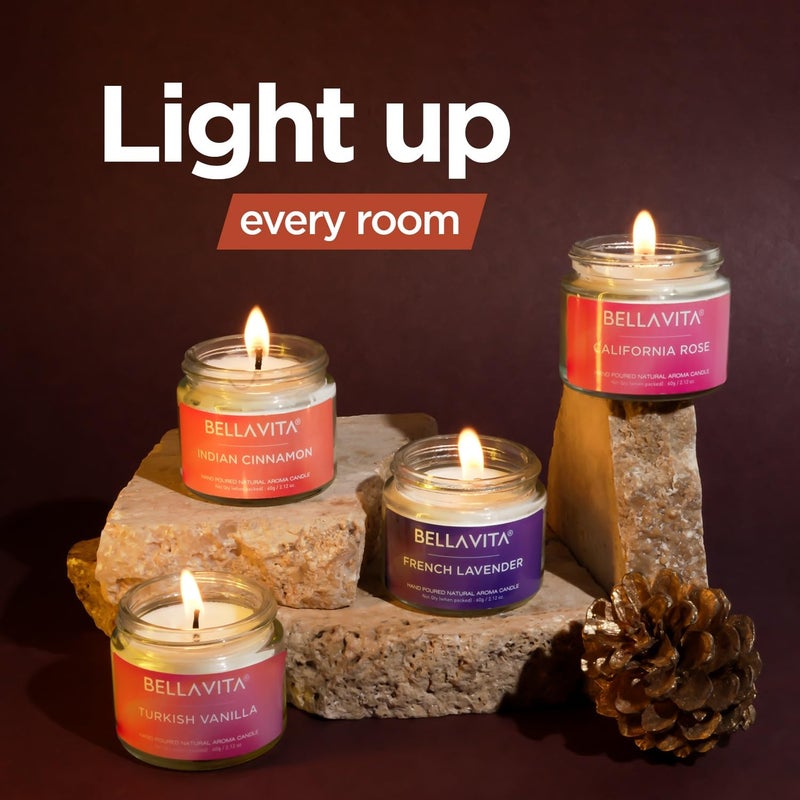 Bella Vita Organic Fall Decor Candles Set | Turkish Vanilla, French Lavender, Indian Cinnamon & California Rose | Wax Melts | Long Lasting, Home Decor, Wax Warmer | Candle Set (Set of 4) - Image 2