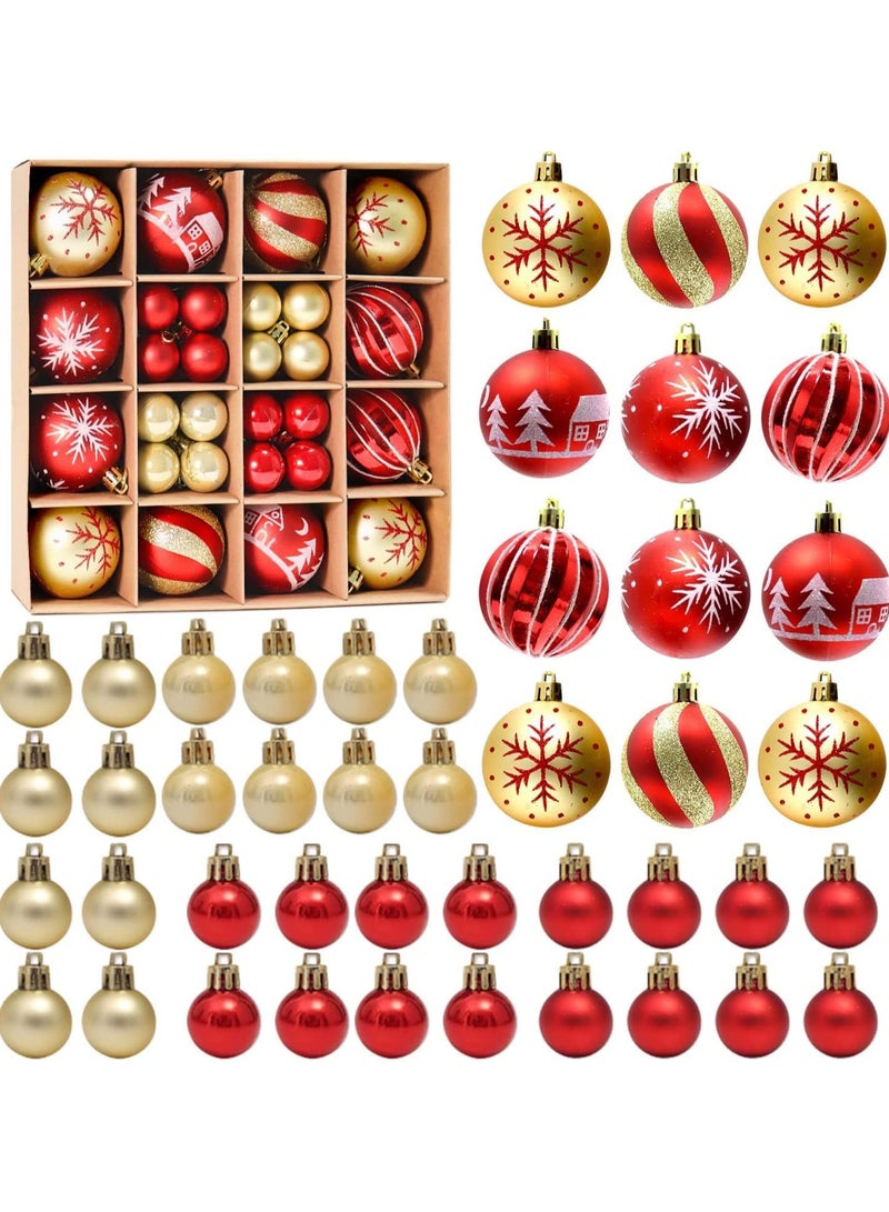 AUTOYSUR 44 قطعة من كرات زينة شجرة الكريسماس، زينة معلقة لزينة شجرة الكريسماس لحفلات المنزل والعطلات وحفلات الزفاف (أحمر/ذهبي) - Image 1