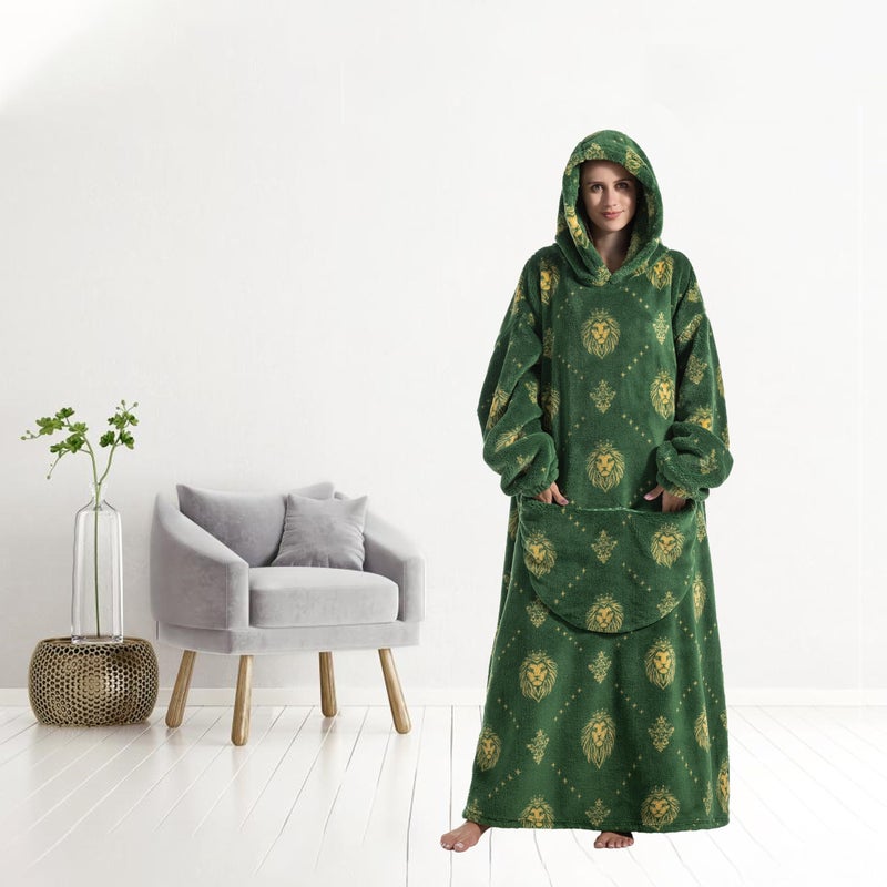 Capecage Blanket Hoodie, Long Hooded Blanket Sweatshirt as Birthday Gifts for Women Men, Long Wearable Blanket for Men Women.(Green Lion) - Image 3