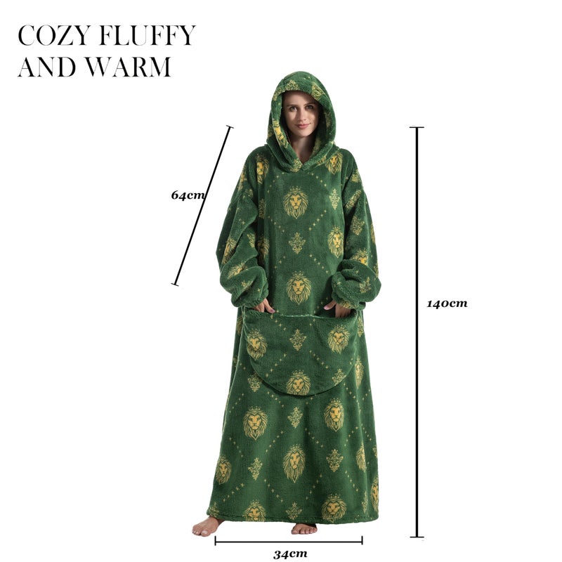 Capecage Blanket Hoodie, Long Hooded Blanket Sweatshirt as Birthday Gifts for Women Men, Long Wearable Blanket for Men Women.(Green Lion) - Image 5