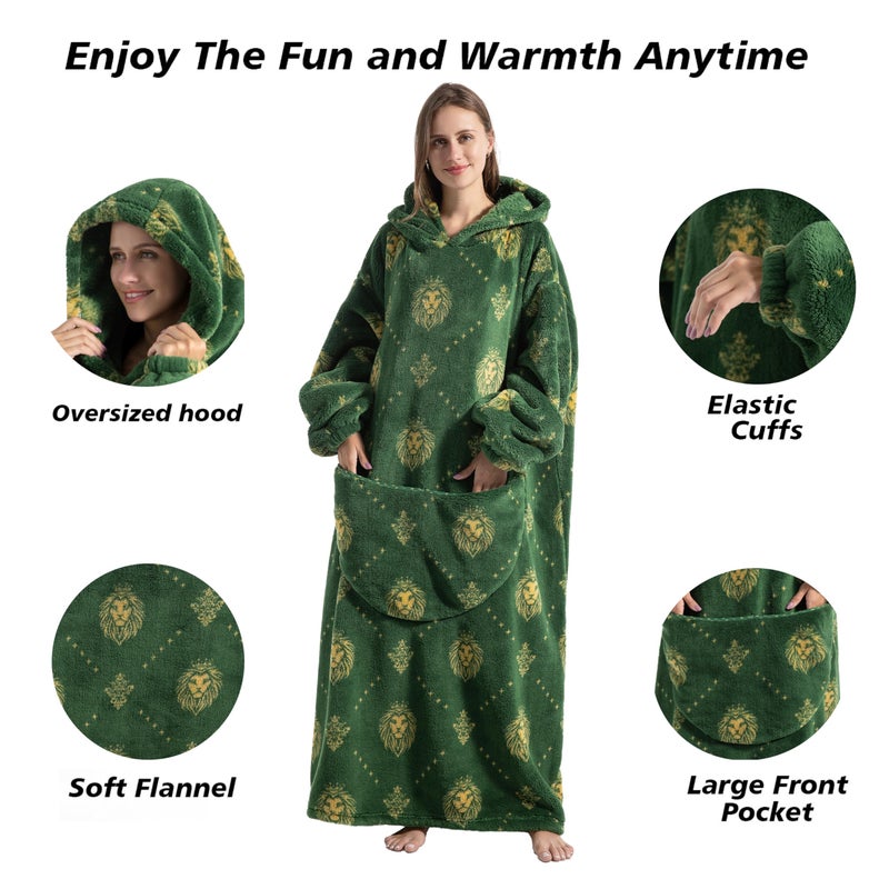 Capecage Blanket Hoodie, Long Hooded Blanket Sweatshirt as Birthday Gifts for Women Men, Long Wearable Blanket for Men Women.(Green Lion) - Image 2