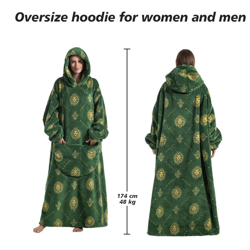 Capecage Blanket Hoodie, Long Hooded Blanket Sweatshirt as Birthday Gifts for Women Men, Long Wearable Blanket for Men Women.(Green Lion) - Image 4