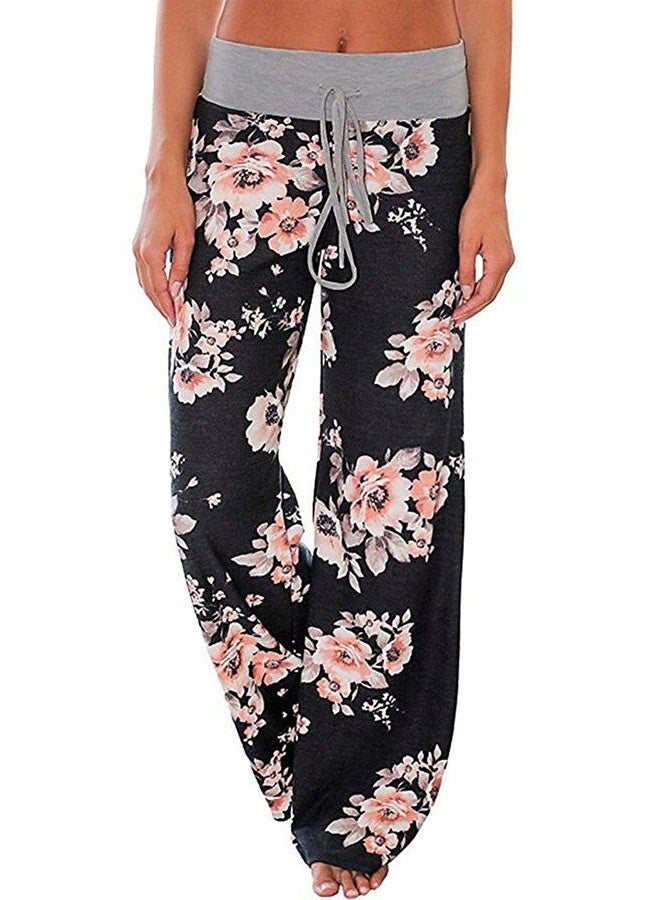 AMiERY Women's Comfy Pajamas Pants Casual Stretchy Pants Drawstring Wide Leg Palazzo Lounge Pants for All Seasons, Black, M - Image 1