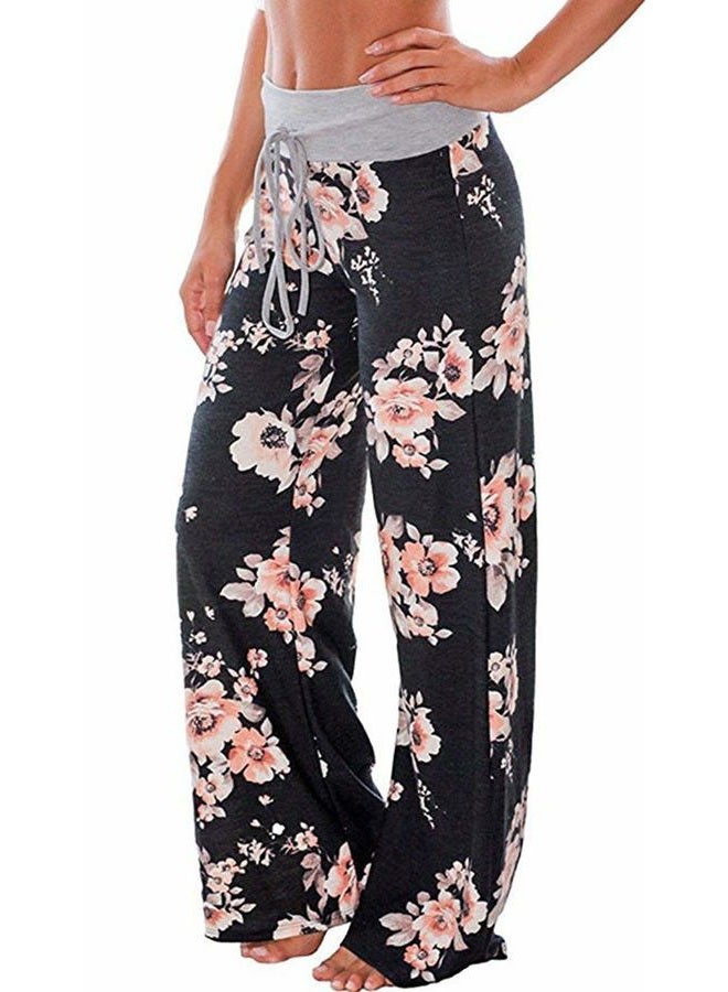 AMiERY Women's Comfy Pajamas Pants Casual Stretchy Pants Drawstring Wide Leg Palazzo Lounge Pants for All Seasons, Black, M - Image 2