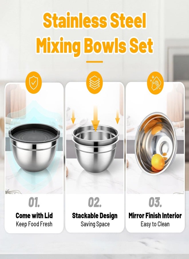 Beasea Mixing Bowls with Lids Set, 2 Pack 2 QT Stackable Stainless Steel Mixing Bowls with Airtight Lids, Kitchen Nesting Metal Bowl for Baking, Meal Prep, Salad, Food Storage - Image 3